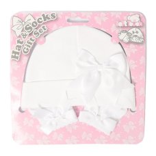 HS104-W: White Hat & Sock Set w/Bow